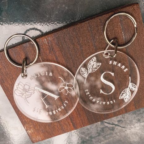 blessed round perspex keyring