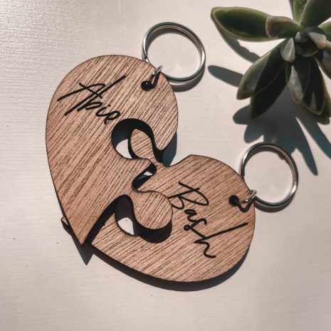 wood puzzle heart keyring set